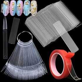 Kit de présentoir pour nail art 40 pièces avec ruban adhésif pour faux ongles transparent pour la pratique des ongles Stilett