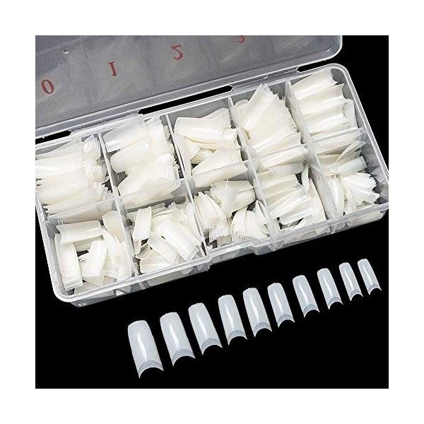 Aabbye 500PCS Natural False Nails Tips Lady French Style Acrylic Artificial Tip Manicure with Box of 10 Sizes for Nail Art Sa