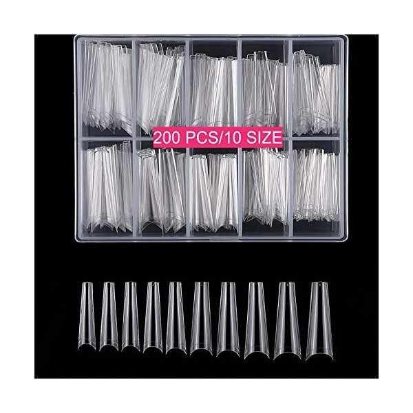 Swetidy Lot de 200 faux ongles longs et plats pour ongles en acrylique avec étui 10 tailles