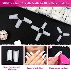 Natural Acrylic Nails, Shynek 500Pcs Half Cover French Fake Nail Tips with Nail Clipper, Nail Glue and Manicure Tools for ...