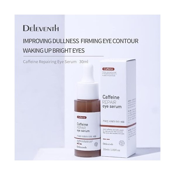 DEleventh Korean Brand Caffeine Vitamin E Anti-Aging Repair Eye Serum 30ml / Anti-Oxidation, Fade Fine Lines, Tender Skin, Re