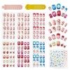 144 Pièces Faux Ongles pour Enfants, Faux Ongles Court, Appuyez sur Pré-collé Faux Ongles Artificiels Tips dOngle avec couve