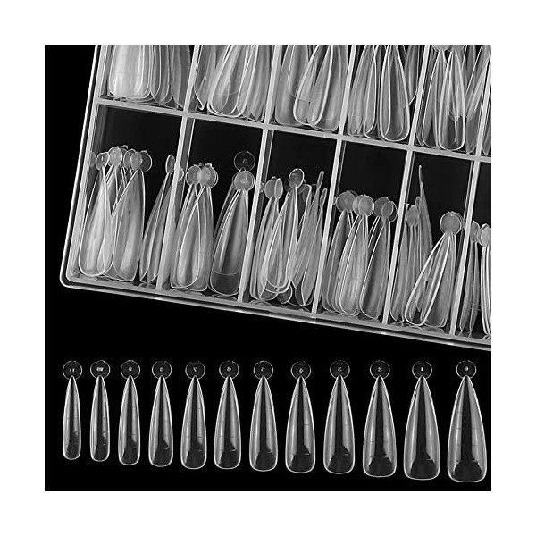 120 pièces Stiletto Forme Nail Moule, Couverture complète Faux Ongle, 12 tailles différentes transparente, Outil Dextension 