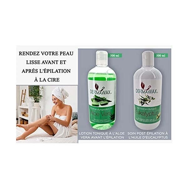 Dermawax Kit de pré-traitement et post-traitement à la cire - 500 ml Lotion tonique pre- epilation Aloe Vera et 500 ml Huile 