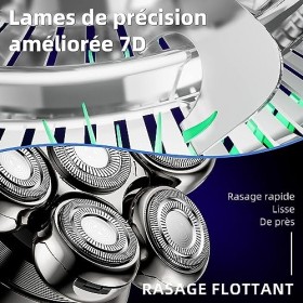 Rasoir Electriques Hommes, 6 in 1 Rasoirs à Têtes Rotatives, 7D Tondeuse Cheveux Hommes, IPX7 Étanche Rasoir Electriques Rech
