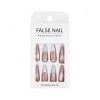 Sethexy Longue Stylet Faux Ongles Rose Fleur Brillant Coller sur les ongles Français Faux ongles 24 pièces Acrylique De lart