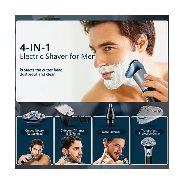 Emooncn Rasoir Electriques Hommes 3 In 1 Rasoir Barbe Homme IPX7 Tondeuse Barbe Homme Rasoirs à Têtes Rotatives Homme Afficha