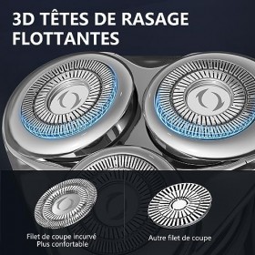kensen Rasoir Electriques Hommes Tondeuse Barbe Homme，Rasoirs à Têtes Rotatives Homme 100% Etanche Portable Rechargeable avec