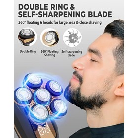 ZORUMAN Rasoir de tête électrique 6 en 1 pour homme chauve avec écran LED, rasoir rotatif pour la tête, le visage, la peau IP
