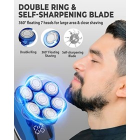 ZORUMAN Rasoir de tête pour homme 7 têtes, rasoir électrique 6 en 1 pour homme chauve avec écran LED, rasoir rotatif pour la 
