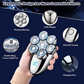 Rasoirs de tête pour homme avec LED - Rasoir électrique 6 en 1 sans fil rechargeable avec 5 têtes de rasage remplaçables IPX7