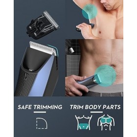 Tondeuse électrique pour homme - Étanche - Lames en céramique remplaçables - Lumière LED et affichage - Station de recharge d