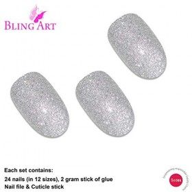 Faux Ongles Bling Art Argent Gel Ovale 24 Moyen Faux bouts dongles acrylique