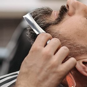 M&LD Kit de rasoir à lame unique pour rasage en acier inoxydable avec aiguiseur en cuir pour barbier, maison et salon de coif