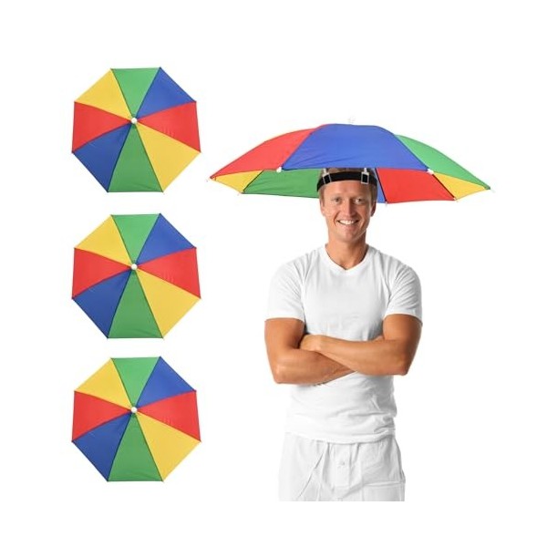 Bekecidi 3 PCS Casquettes de Parapluie Chapeaux de Parapluie: Chapeau de Parapluie Arc-en-Ciel Réglable Casquette de Pêche Im