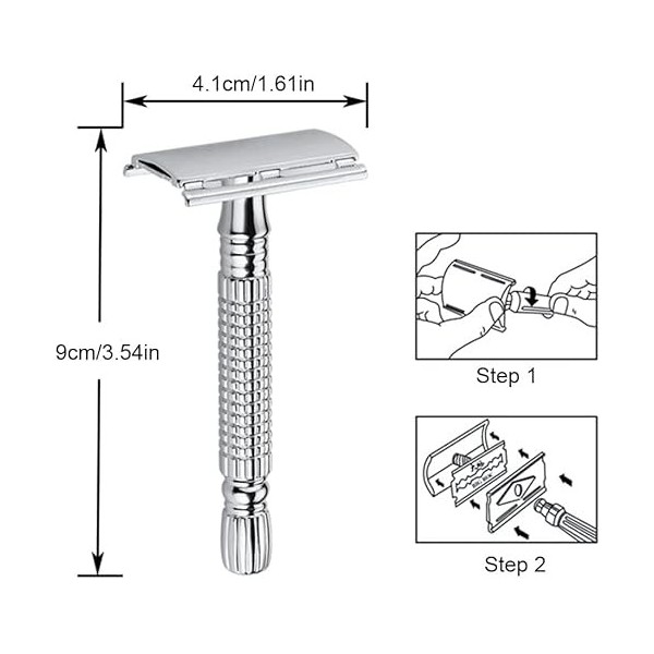 JOCXZI Rasoir De Sûreté Homme, Rasoir de Sécurité à Double Tranchant pour Le Visage et le Corps,argent, en boîte