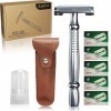 Amtier Rasierhobel Herren Set - inkl 5 Japan Klingen- Aftershave Blutstiller Alaunstein - Reiseetui für Rasierer Tragbare Led