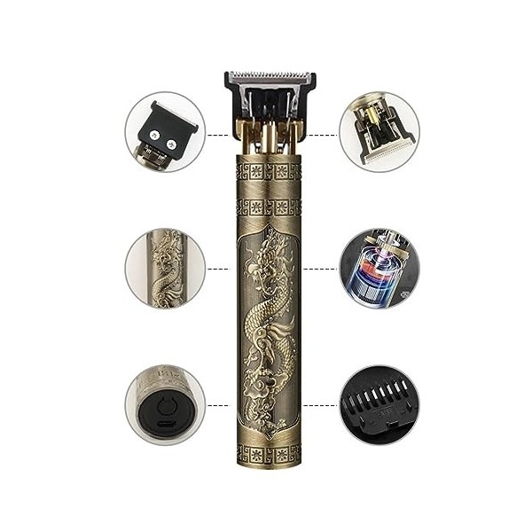 HealthyMoov tondeuse à cheveux HOMME portable bronze motif DRAGON rechargeable USB qualité professionnelle soin domicile salo