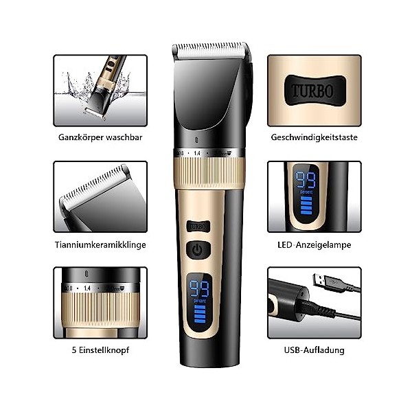 Tondeuse à cheveux, tondeuse à cheveux pour homme, tondeuse à cheveux rechargeable sans fil, tondeuse à barbe, rasoir électri