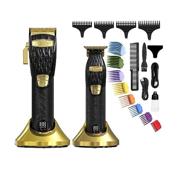 BESTBOMG Tondeuse à cheveux pour homme, tondeuse à barbe professionnelle avec base rechargeable, kit de toilettage électrique