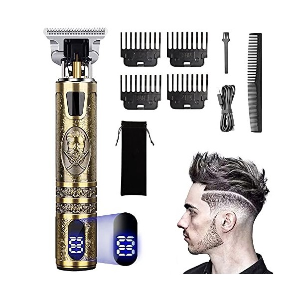 Tondeuse à cheveux longs pour homme - Tondeuse à cheveux sans fil - 0 mm - Rechargeable avec affichage LED - Tondeuse à barbe