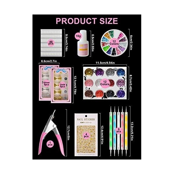 Kalolary Kit Manucure Ongles Nail Art Tips, 1000 Pièces Clair Capsules Ongles Conseils Kit Poudre Acrylique pour Allonger Les