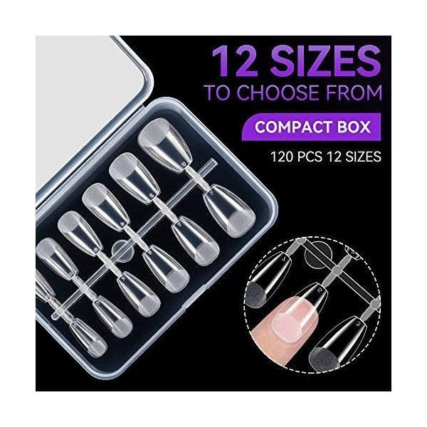 Gelike ec Cercueil Court Pose Américaine Ongles Capsule Courte Faux Ongles en Gel 120PCS 12 Tailles Couverture Complète, Prot