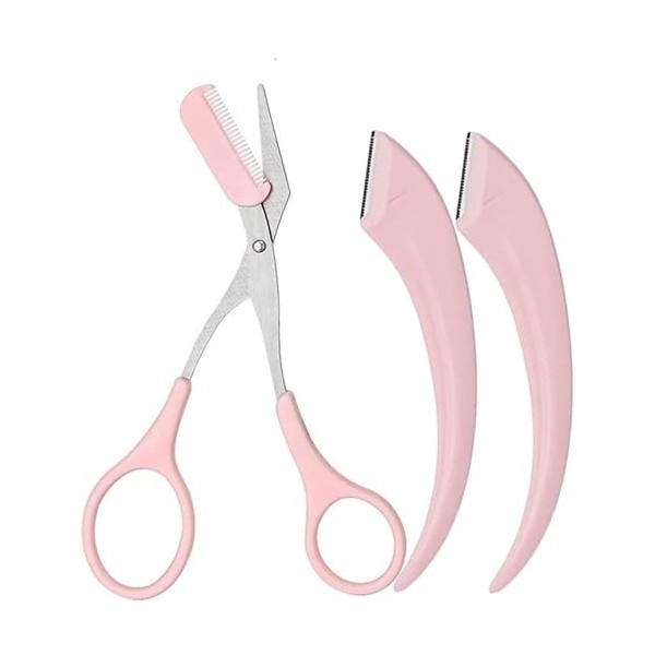 GIMIRO 2 Pieces/Pack Eyebrow scissors avec eyebrow Comb eyebrow razor Removal Shaver make up Tools White 