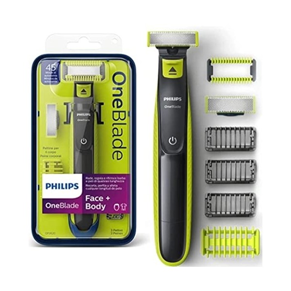 Philips OneBlade Face + Body, Taillez, Stylisez, Rasez, Toutes les longueurs de poils, 1 lame pour le visage et 1 lame pour l