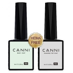 CANNI HEMA FREE Vernis Semi Permanent Base Coat&Top Coat,No Wipe Top Coat Gel UV Set,Vernis à ongles Gel Semi permanent Manuc