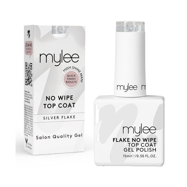 Mylee Vernis à ongles en gel Couche de Finition Sans Essuyage avec feuilles d’argent 15ml, UV/LED Nail Art Manucure Pédicure,