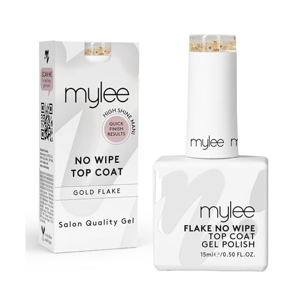 Mylee Vernis à ongles en gel Couche de Finition Sans Essuyage avec feuilles d’argent 15ml, UV/LED Nail Art Manucure Pédicure,