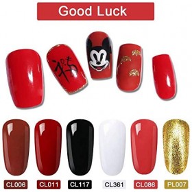 Lagunamoon Lot de 6 vernis à ongles en gel 6 couleurs - Rouge, blanc, noir, doré - Paillettes - Kit de démarrage - Pour salon