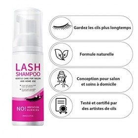 Shampoing Cils Extension 60 ml + Brosse - Nettoyant Moussant Paupières, Sensible Sans Paraben ni Sulfate, Lave Cils et Bain d