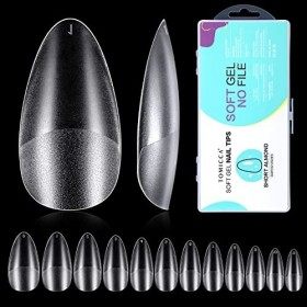 TOMICCA Kit Pose Américaine Ongle- Capsule Americaine Ongle,Court Amande 240 PCS 12 Tailles Double Face Poli Couverture Compl
