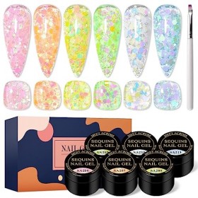 MEET ACROSS Glitter Pailletten Gel Nagellack Funkelnd glänzend Gelee Gel Nagellack Rosa Gelb Blau Grün Kristall Transparent S
