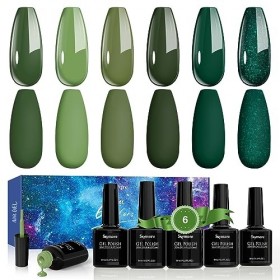 Skymore Vernis Semi Permanent 6 Couleurs Vert Gel de Vernis à Ongles, UV Semi-permanent Manucure Kit pour Salon, Vert émeraud