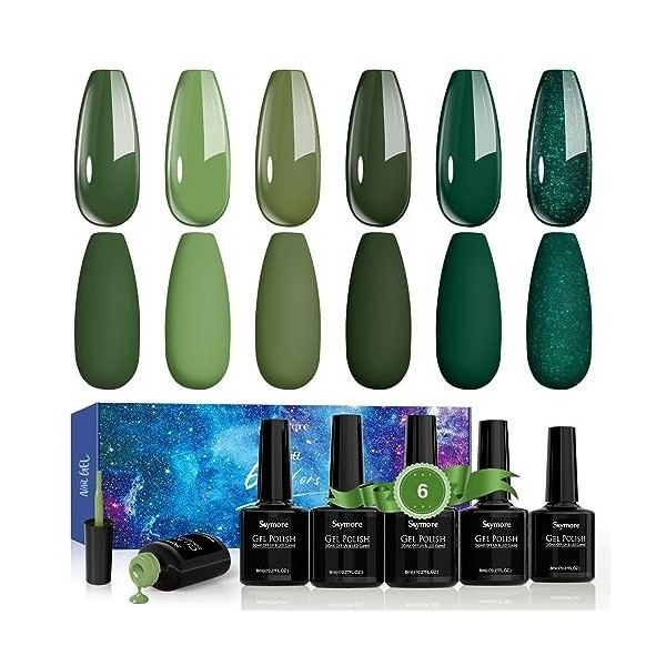 Skymore Vernis Semi Permanent 6 Couleurs Vert Gel de Vernis à Ongles, UV Semi-permanent Manucure Kit pour Salon, Vert émeraud