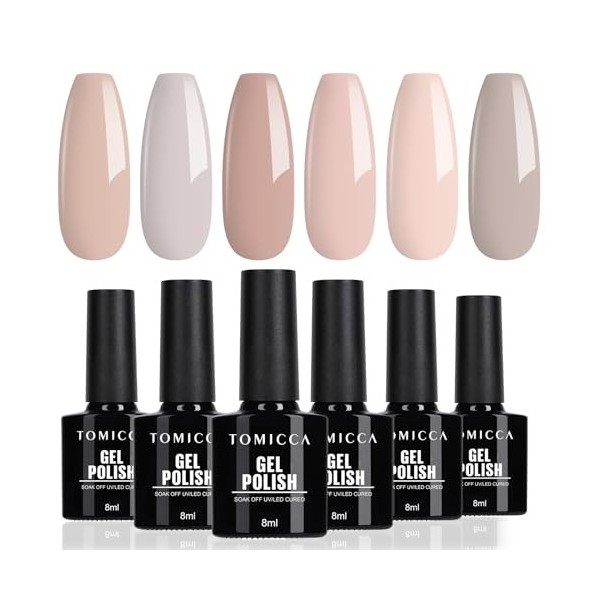 TOMICCA 4 CouleursVernis Semi Permanent Nude Set Automne Couleur Naturelle Shellac Vernis à Ongles Gel Soak Off UV/LED Cadeau