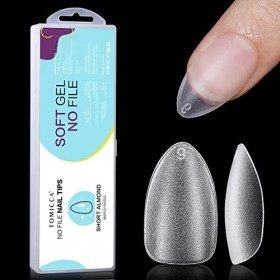 TOMICCA 360 Pièces 15 Tailles Capsule Americaine Ongle-Pose Americaine Ongle, Court Amande Capsules Ongles dépoli Couverture 