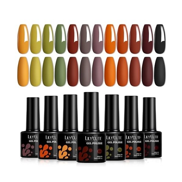 LILYCUTE Vernis Semi Permanent Automne Hiver, 12 Couleurs Vernis à Ongles Lot Orange Rouge Marron Gel Ongle UV, Manucure Soa