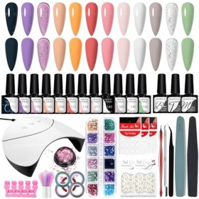 Kit de vernis à ongles en gel, VANREESA Kit de vernis à ongles en gel UV 12 couleurs avec lampe à ongles 36W Kit de vernis à 