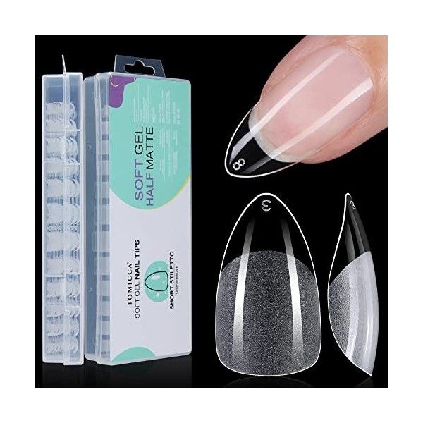 TOMICCA Pose Américaine Ongle- Capsule Americaine Ongle,Court Amande 240 PCS 12 Tailles Double Face Poli Couverture Complète 