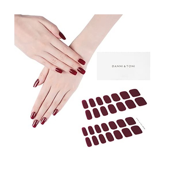 DANNI & TONI Lot de 28 autocollants semi-durcis pour vernis à ongles en gel - Couleur unie vin OClock , qualité salon de co