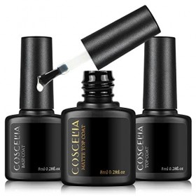 COSCELIA Vernis Semi Permanent,3 * 8ml Base et Top Coat avec MATTE Top Coat Kit Vernis à ongles Gel Longue Durée Soak Off UV 