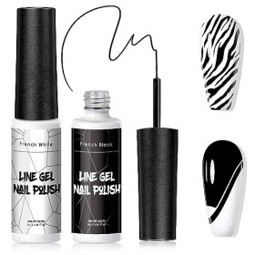 2 * 7ML French Gel Liner Nail Art, Noir et Blanc, Vernis à Ongles Gel, Vernis Semi Permanent Liner pour Peinture Dessin des L