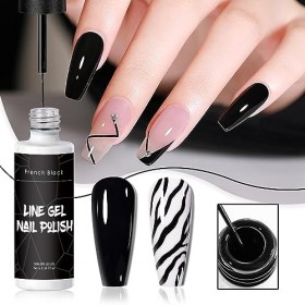 2 * 7ML French Gel Liner Nail Art, Noir et Blanc, Vernis à Ongles Gel, Vernis Semi Permanent Liner pour Peinture Dessin des L