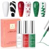 YSUVIN Vernis Semi Permanent, 3 Couleurs Blanc Rouge Vert Gel Liner Nail Art Pailleté Vernis à Ongles Soak Off UV pour French