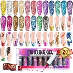 Clara Colors Gel Liner Nail Art，20 Colors Gold Silver White Gel Nails Diamond Glitter UV Nail Polish Gel Liner, Sparkly Shiny