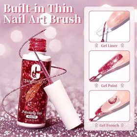 Clara Colors Gel Liner Nail Art，20 Colors Gold Silver White Gel Nails Diamond Glitter UV Nail Polish Gel Liner, Sparkly Shiny